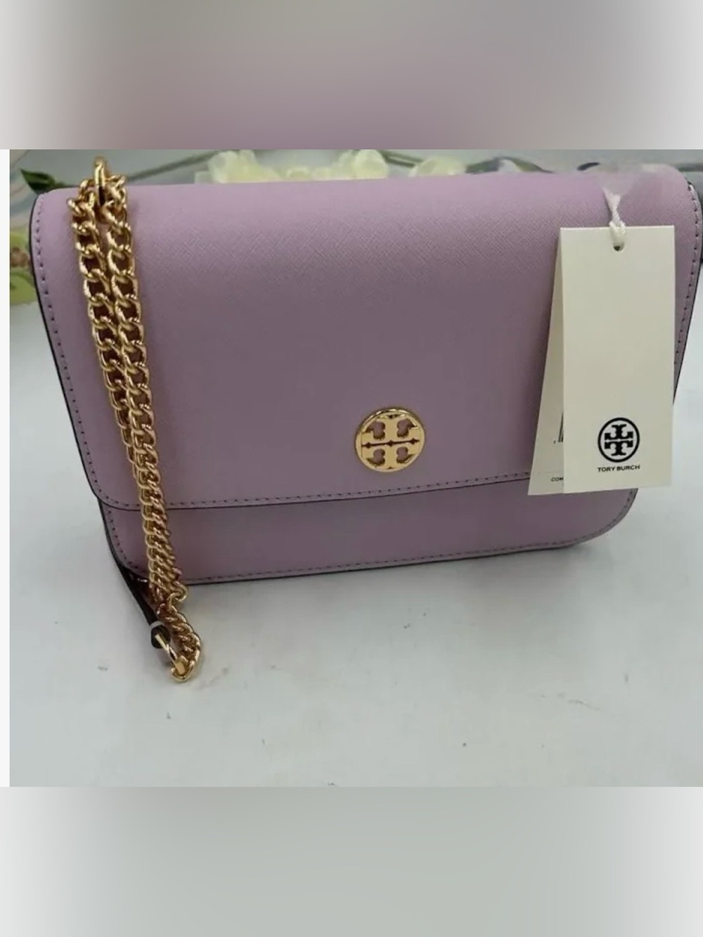 Tory Burch Saffiano Leather Shoulder Bag/ Crossbody Pale Purple